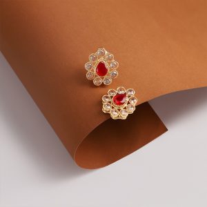 Floral studs with red stone